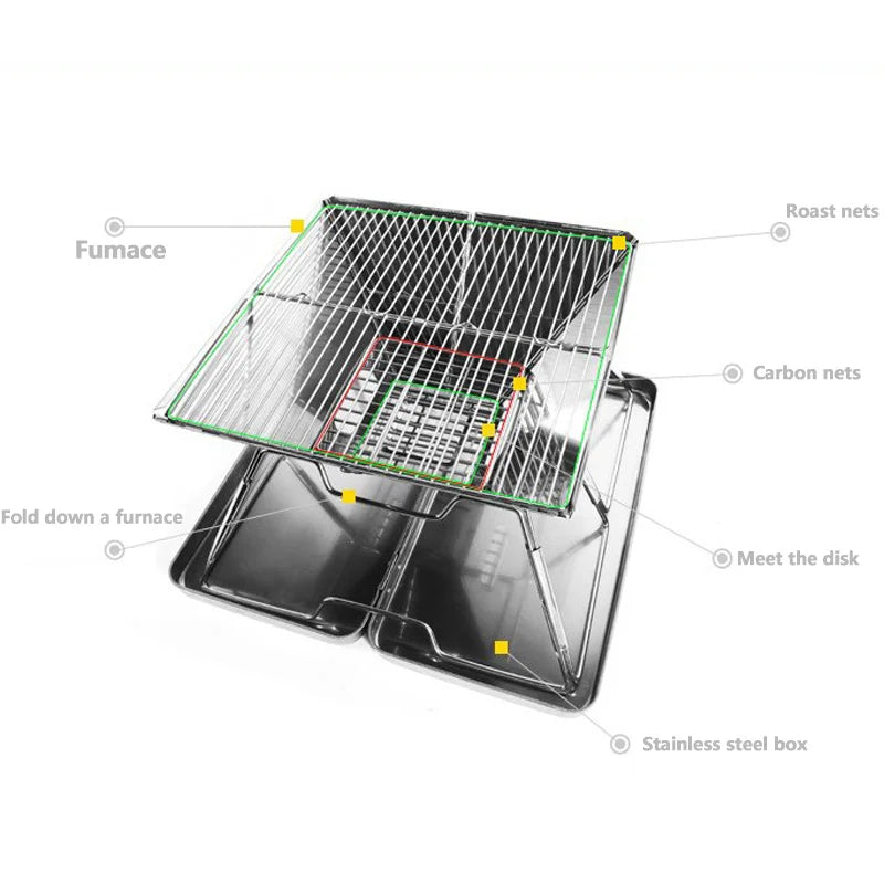 Churrasqueira Portátil Dobrável Inox 34x35cm