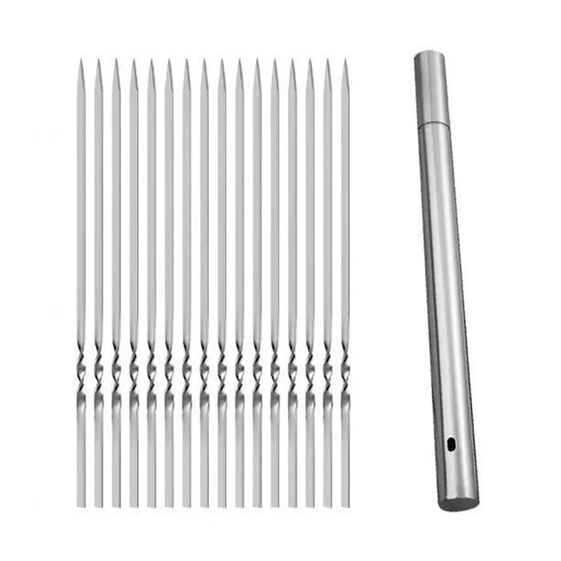 20 peças espeto de churrasco reutilizável giratório espetos de churrasco de metal plano para churrasco de pátio de jardim