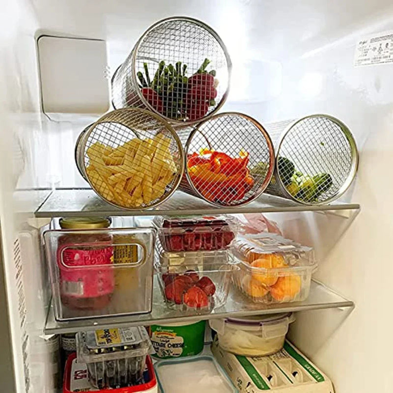 Cesta de churrasco rolante- maior cesta de grelhar de sempre, malha redonda de aço inoxidável, rack de churrasco de acampamento para legumes, peixe