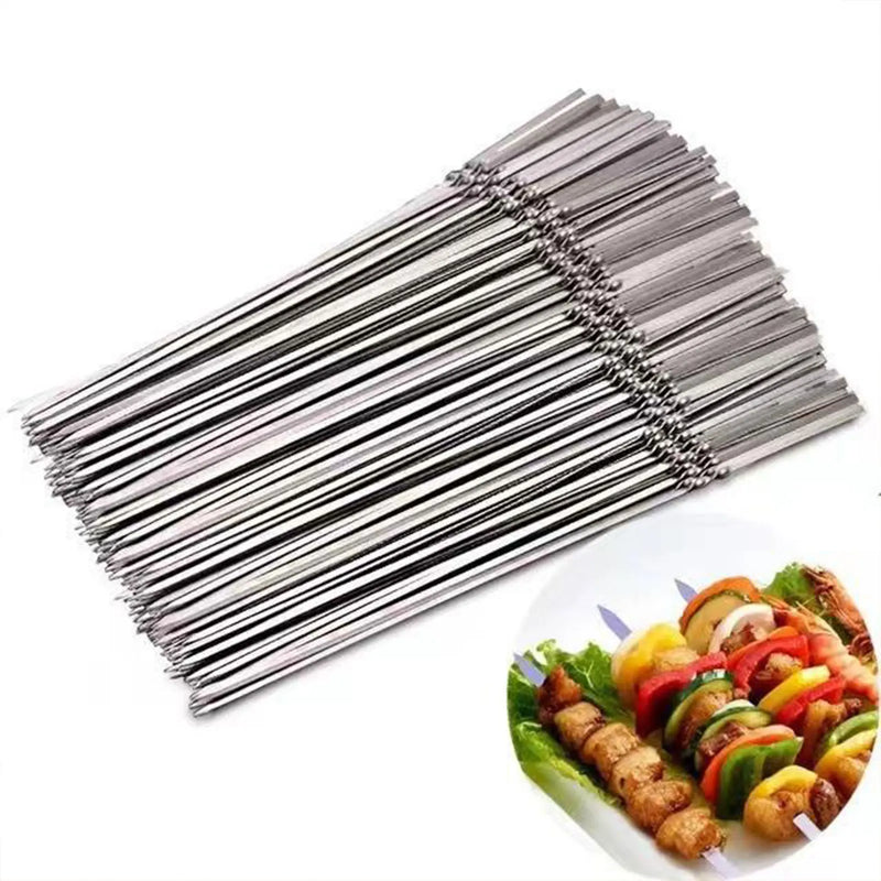 20 peças espeto de churrasco reutilizável giratório espetos de churrasco de metal plano para churrasco de pátio de jardim