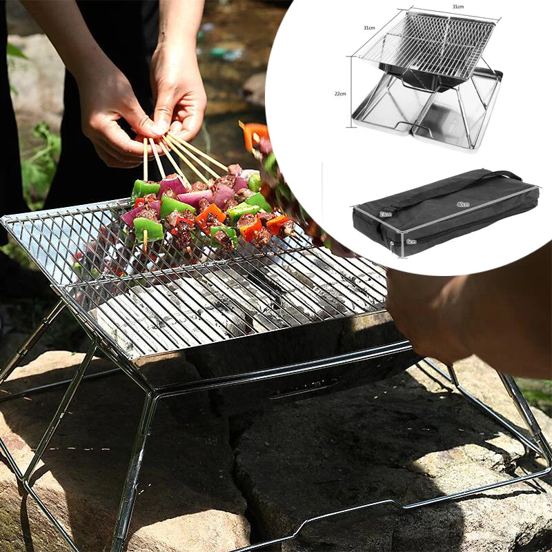 Churrasqueira Portátil Dobrável Inox 34x35cm