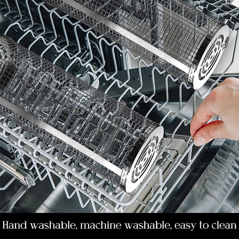 Cesta de churrasco de aço inoxidável rolando grelhar cesta de malha de arame cilindro grill cesta portátil redonda acampamento ao ar livre rack churrasco