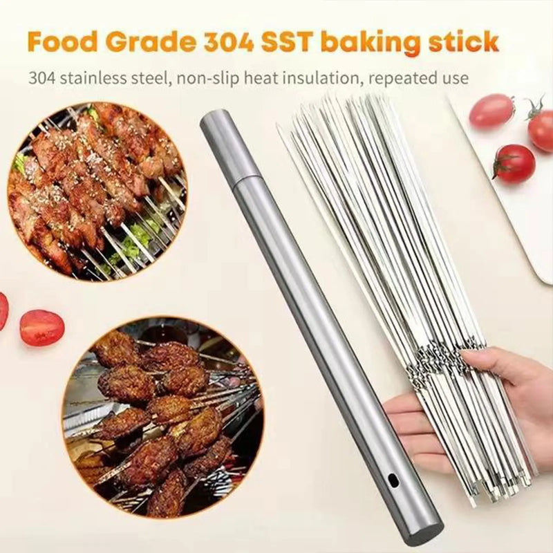 20 peças espeto de churrasco reutilizável giratório espetos de churrasco de metal plano para churrasco de pátio de jardim